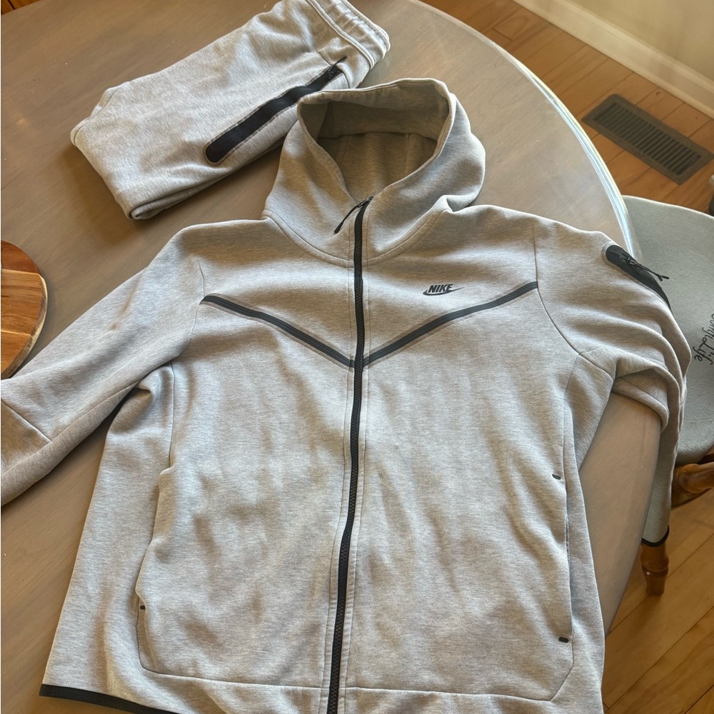 Nike tech Light Gray Hooded Full-Zip Jacket with Black Trim
